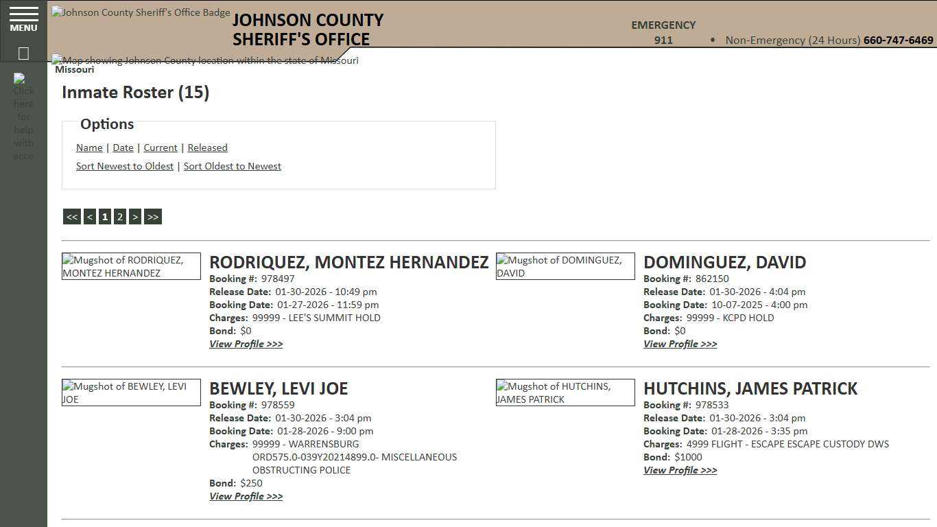 Inmate Roster - Released Inmates Booking Date Descending - Johnson County Sheriff MO