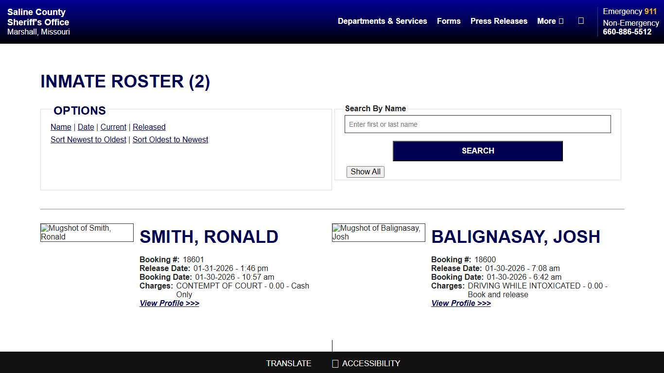 Inmate Roster - Released Inmates Booking Date Descending - Saline County Sheriff MO