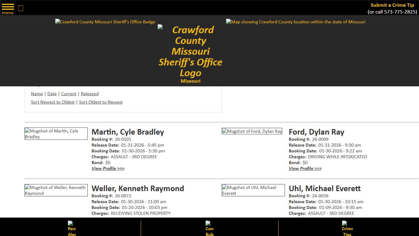 Inmate Roster - Released Inmates Booking Date Descending - Crawford County Sheriff MO